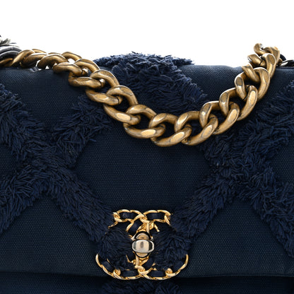Chanel Cotton Canvas Quilted Medium Chanel 19 Flap Navy Blue 8 of 11