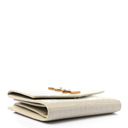 Saint Laurent Shiny Calfskin Crocodile Embossed Monogram Uptown Compact Wallet White Vintage 4 of 8