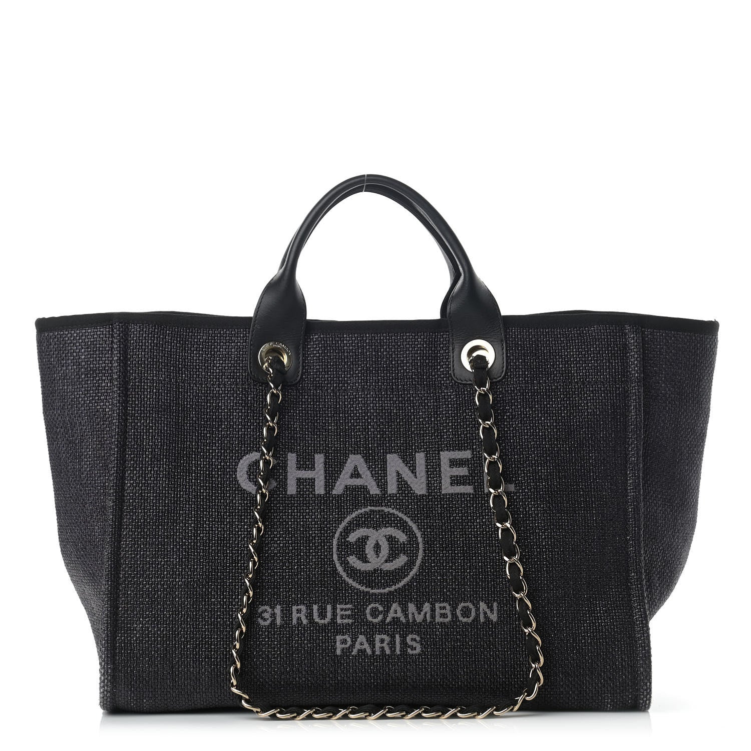 Chanel Woven Straw Raffia Medium Deauville Tote Black 1 of 10