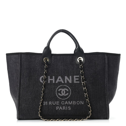 Chanel Woven Straw Raffia Medium Deauville Tote Black 1 of 10