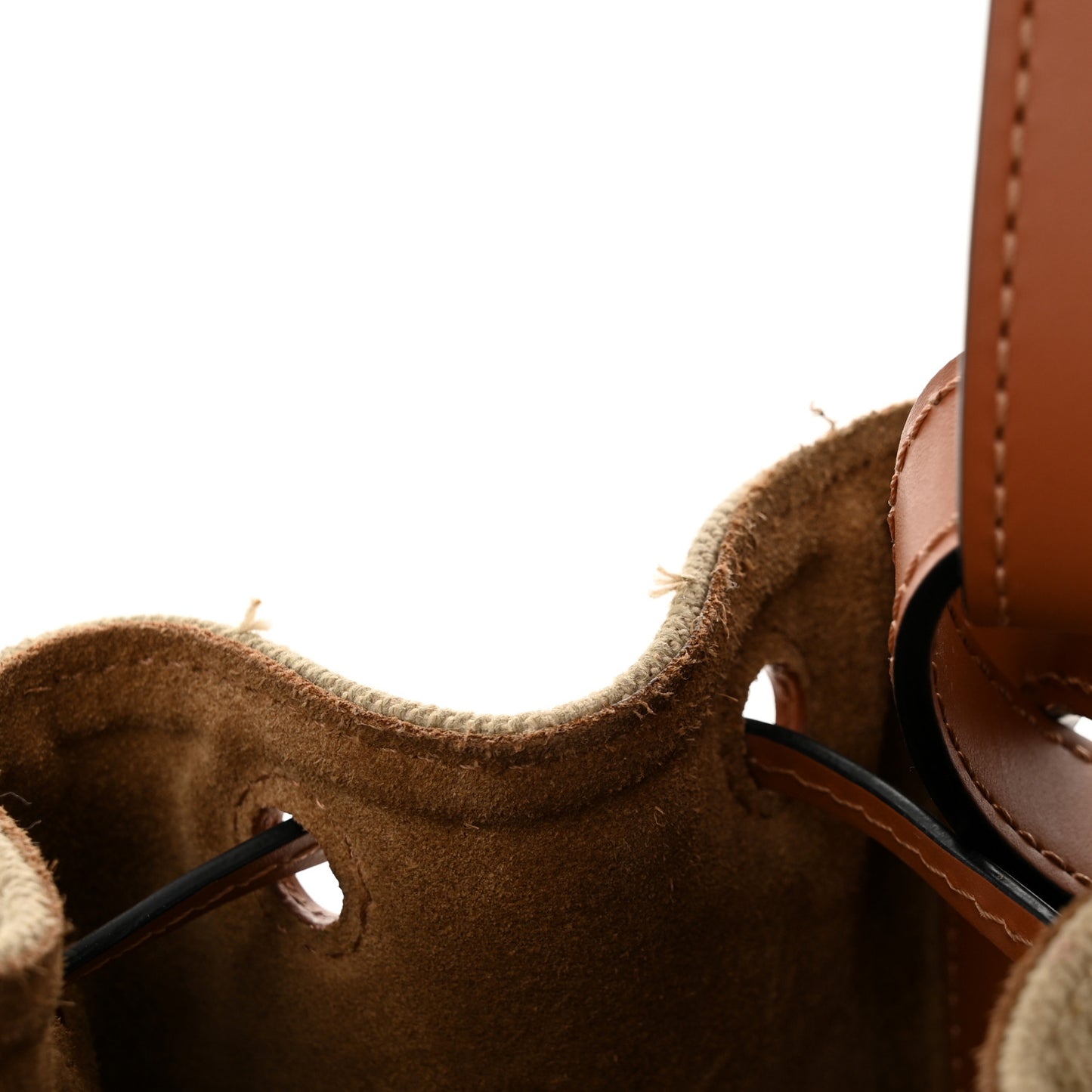 Canvas Calfskin Balloon Bucket Bag Khaki Tan