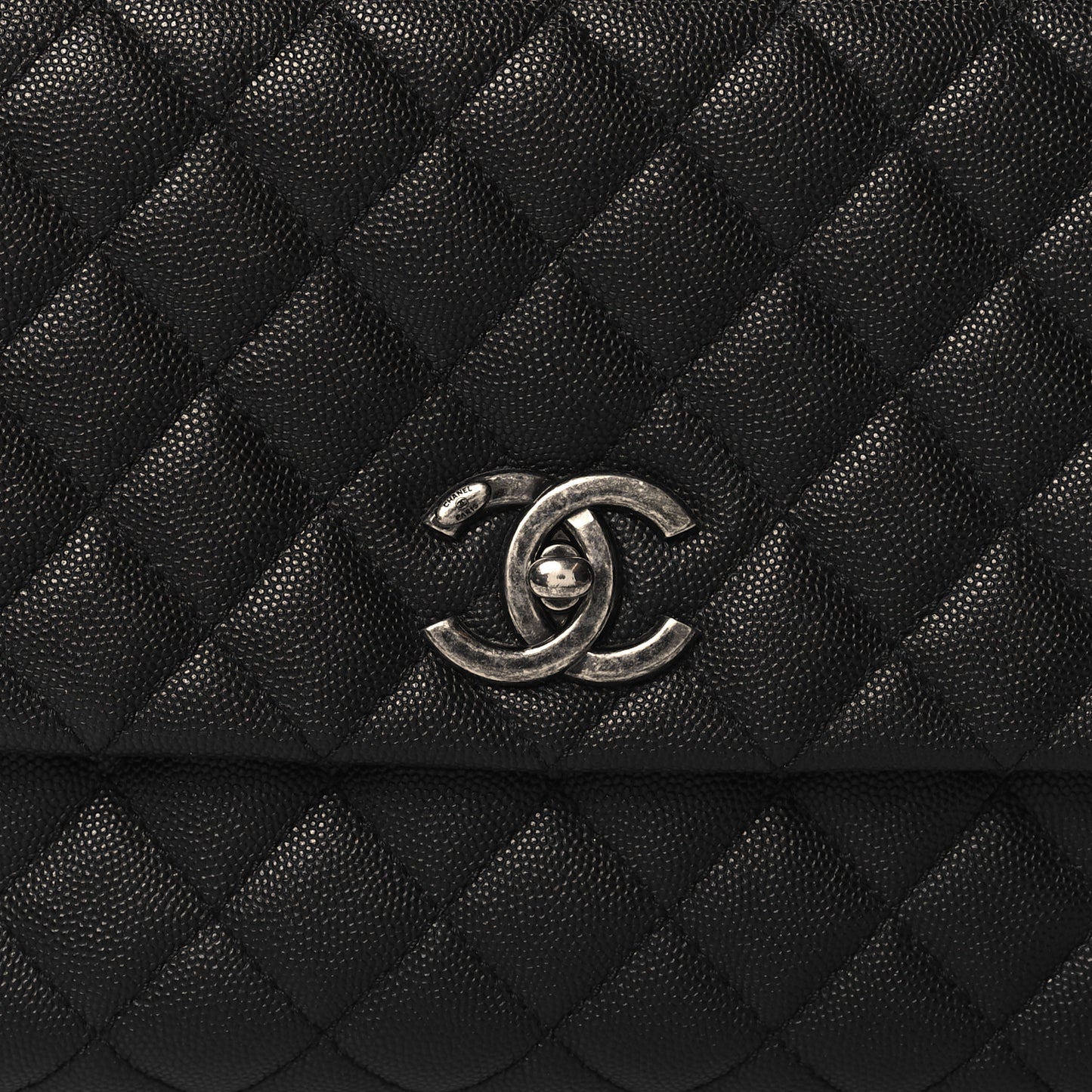 Caviar Lizard Quilted Small Coco Handle Flap Black