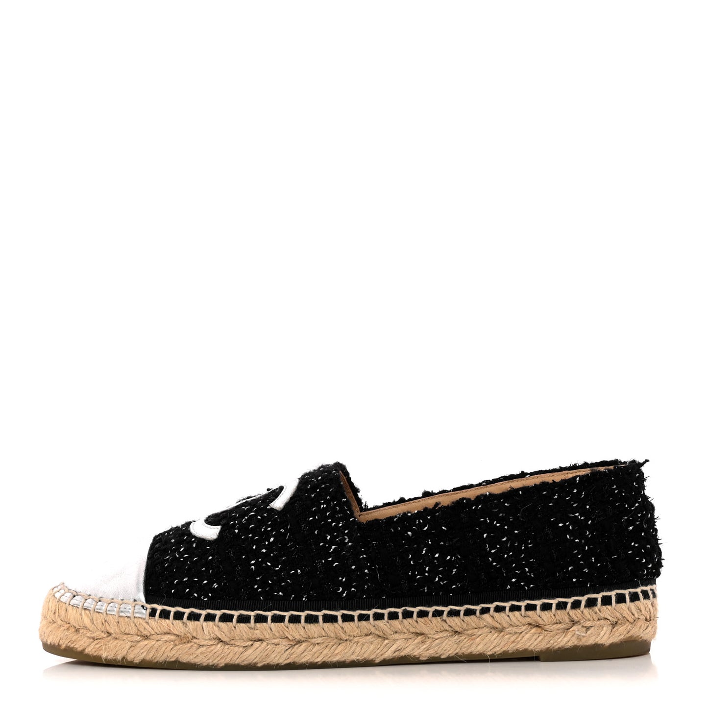 Metallic Lambskin Tweed CC Espadrilles 39 Black Silver