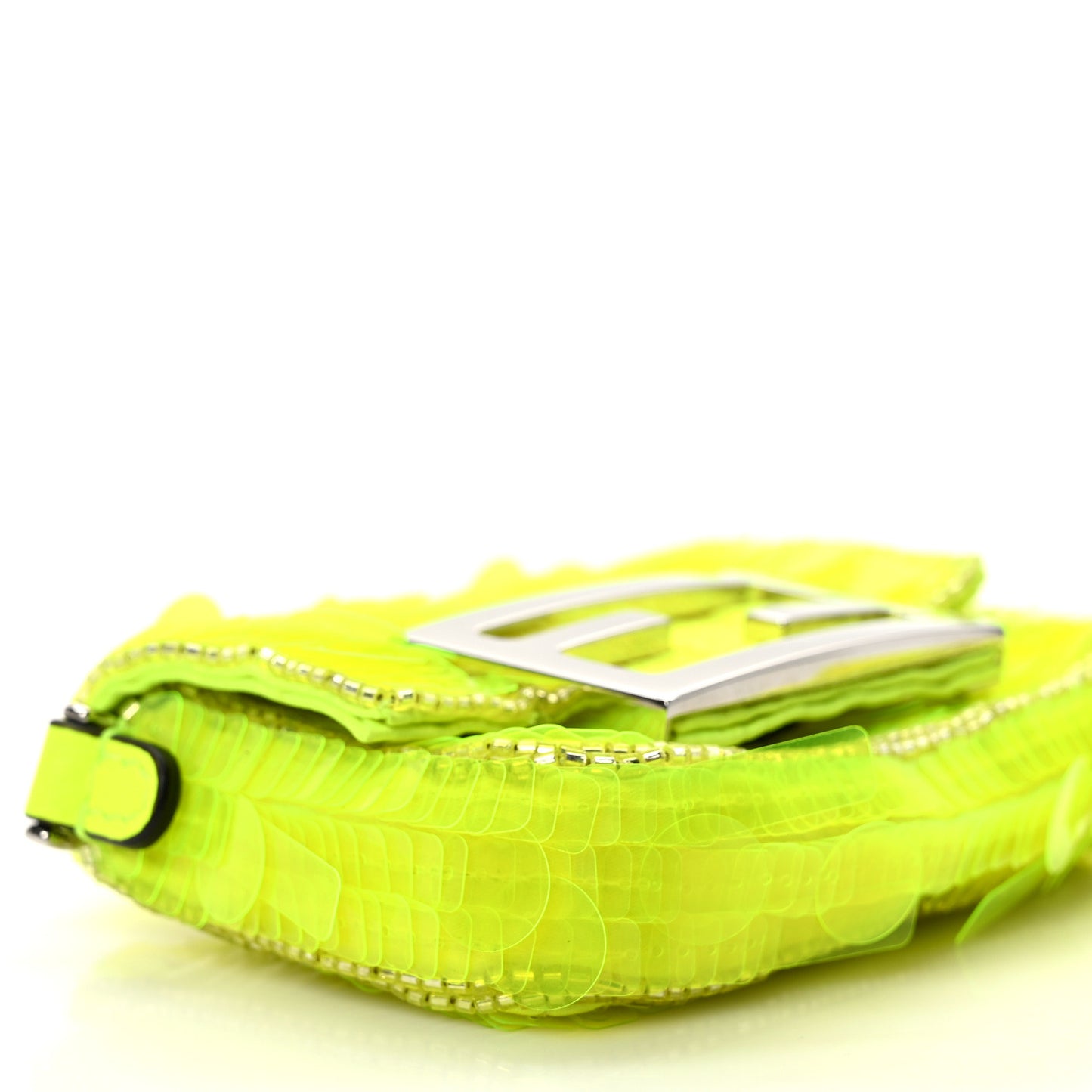 Transparent Paillettes Vitello King Nano Maxi Buckle Baguette Charm Yellow Fluo