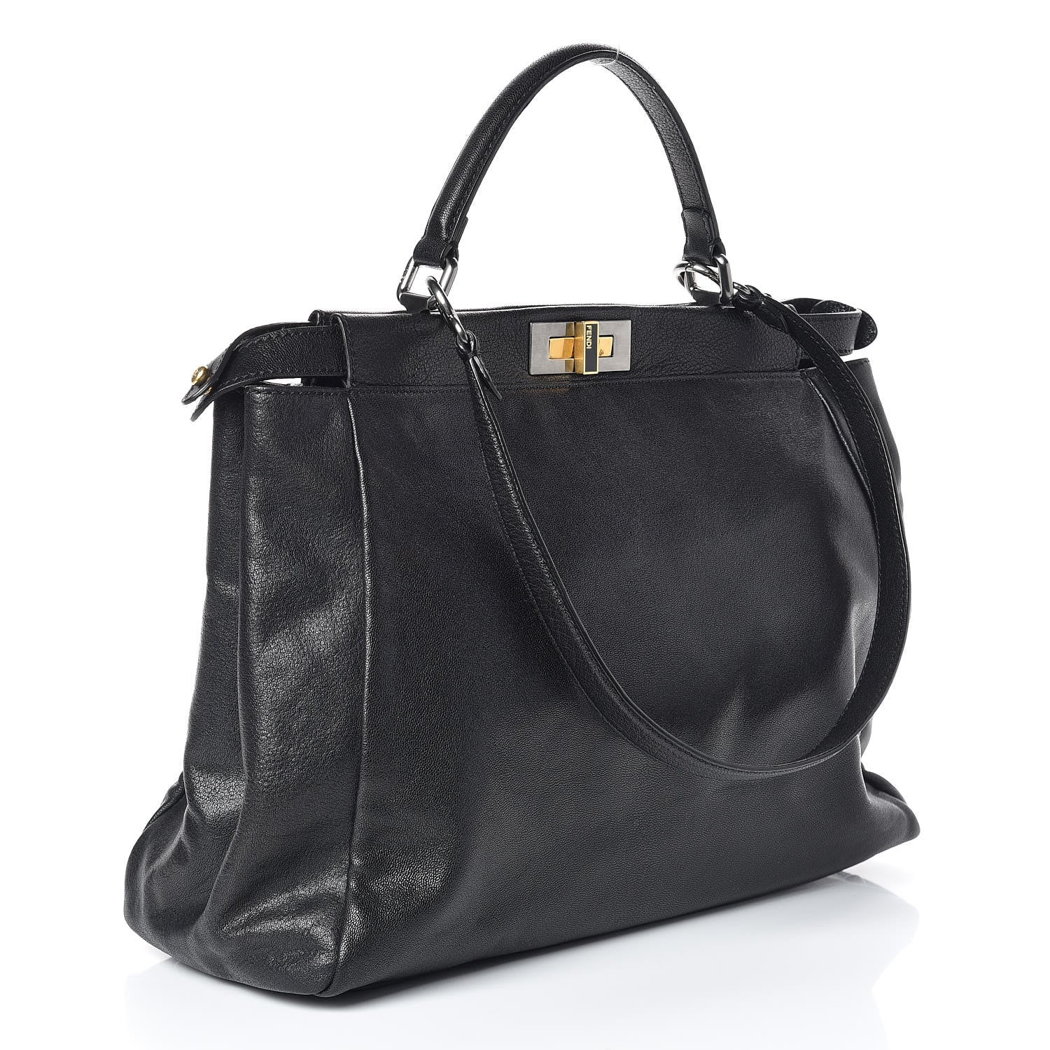 Fendi Goatskin Large Peekaboo Iconic Satchel Black 3 of 9
