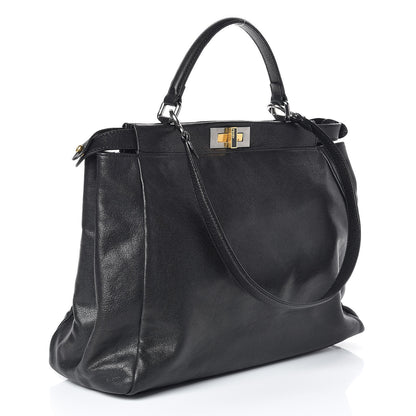 Fendi Goatskin Large Peekaboo Iconic Satchel Black 3 of 9