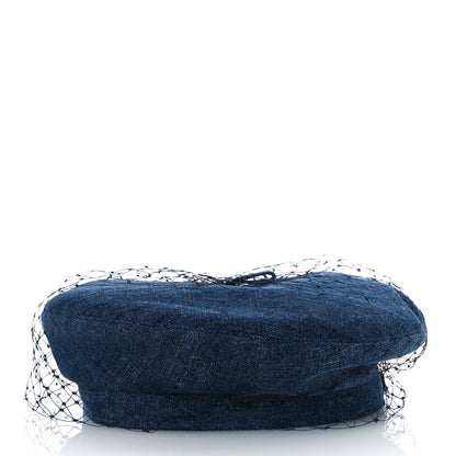 Christian Dior Cotton Denim Arty Beret Cap With Veil 57 Blue 4 of 9