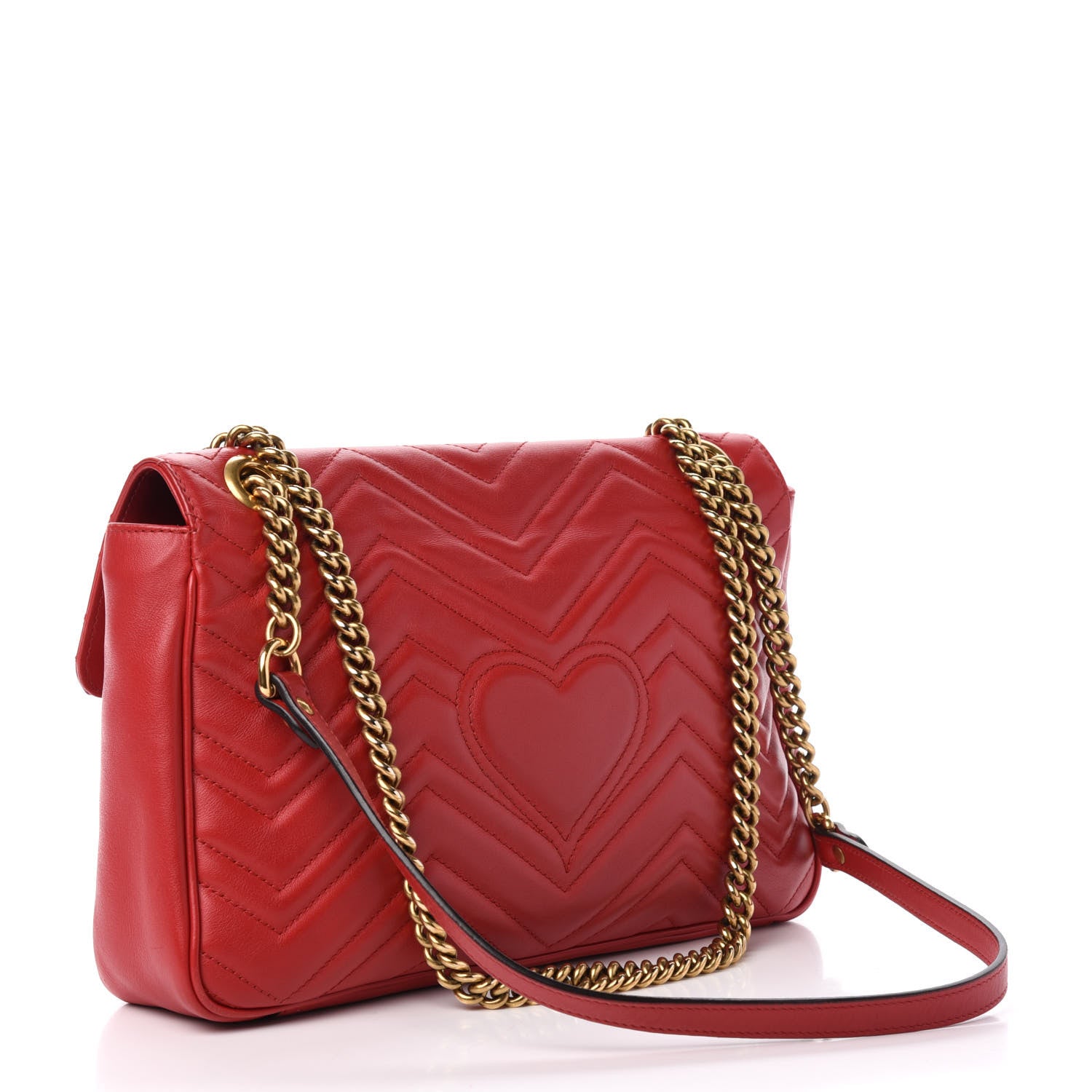 Gucci Calfskin Matelasse Medium GG Marmont Shoulder Bag Hibiscus Red 3 of 13