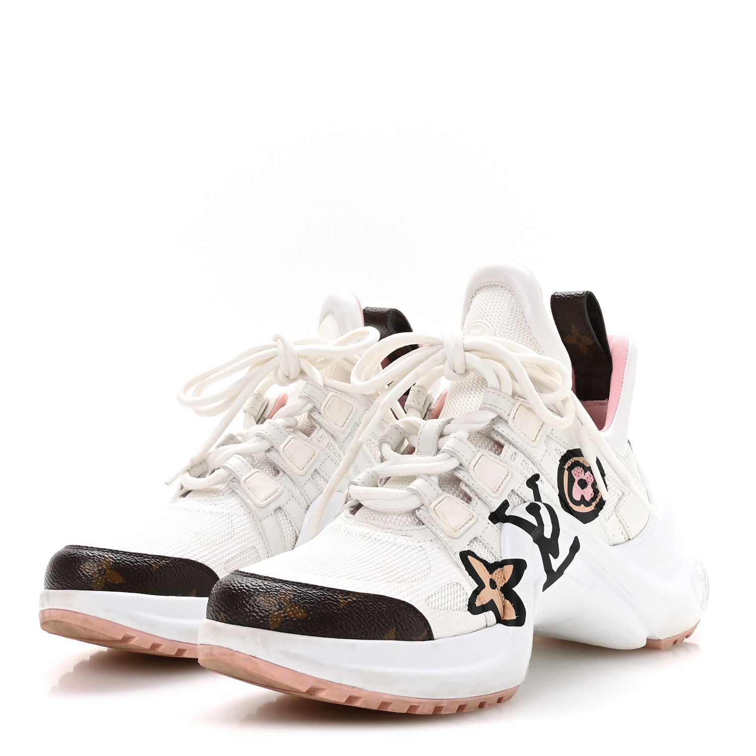 Louis Vuitton Calfskin Monogram Wild At Heart LV Archlight Sneakers 36 White Pink 4 of 8