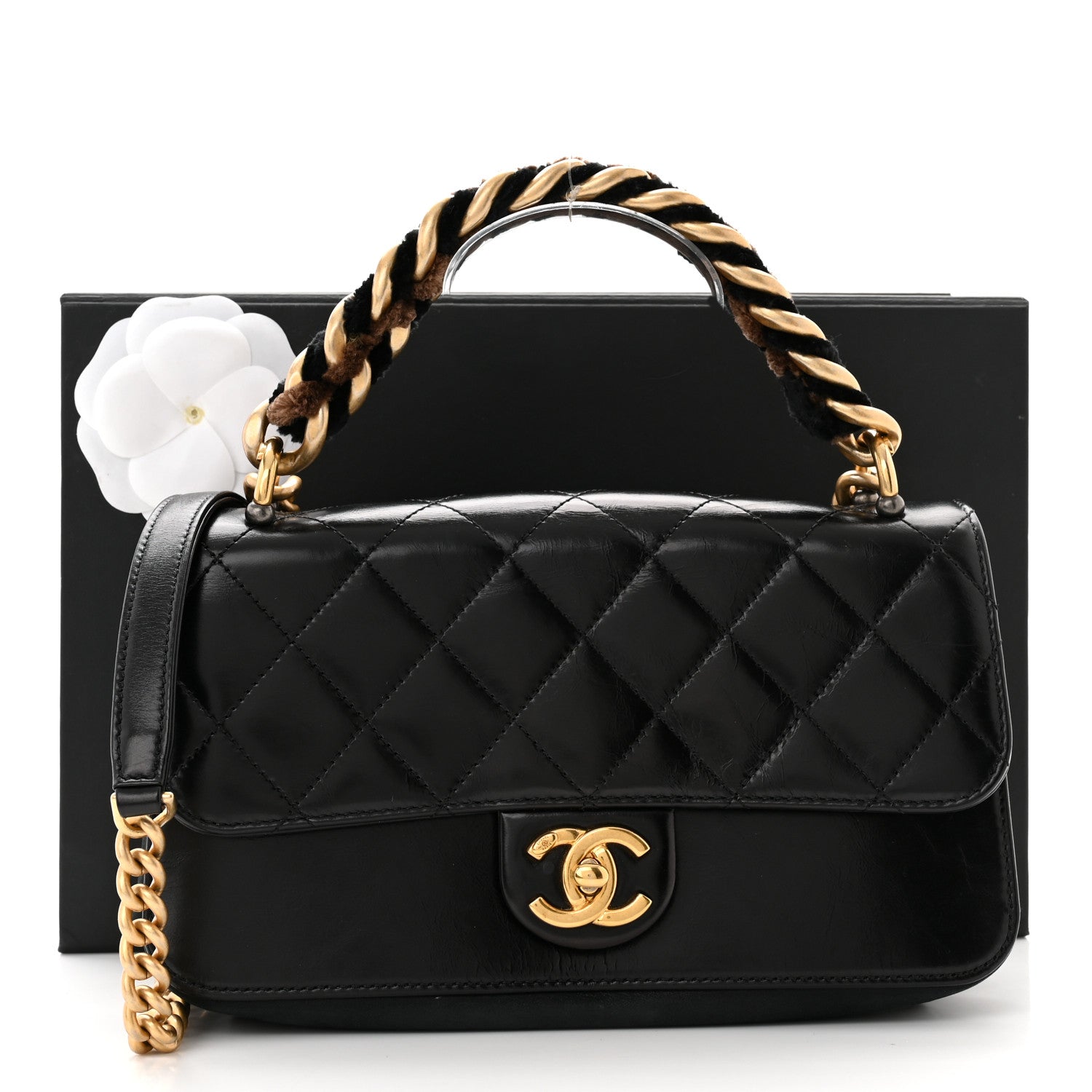 Chanel Glazed Calfskin Quilted Small Straight Lined Flap Black 11 of 11