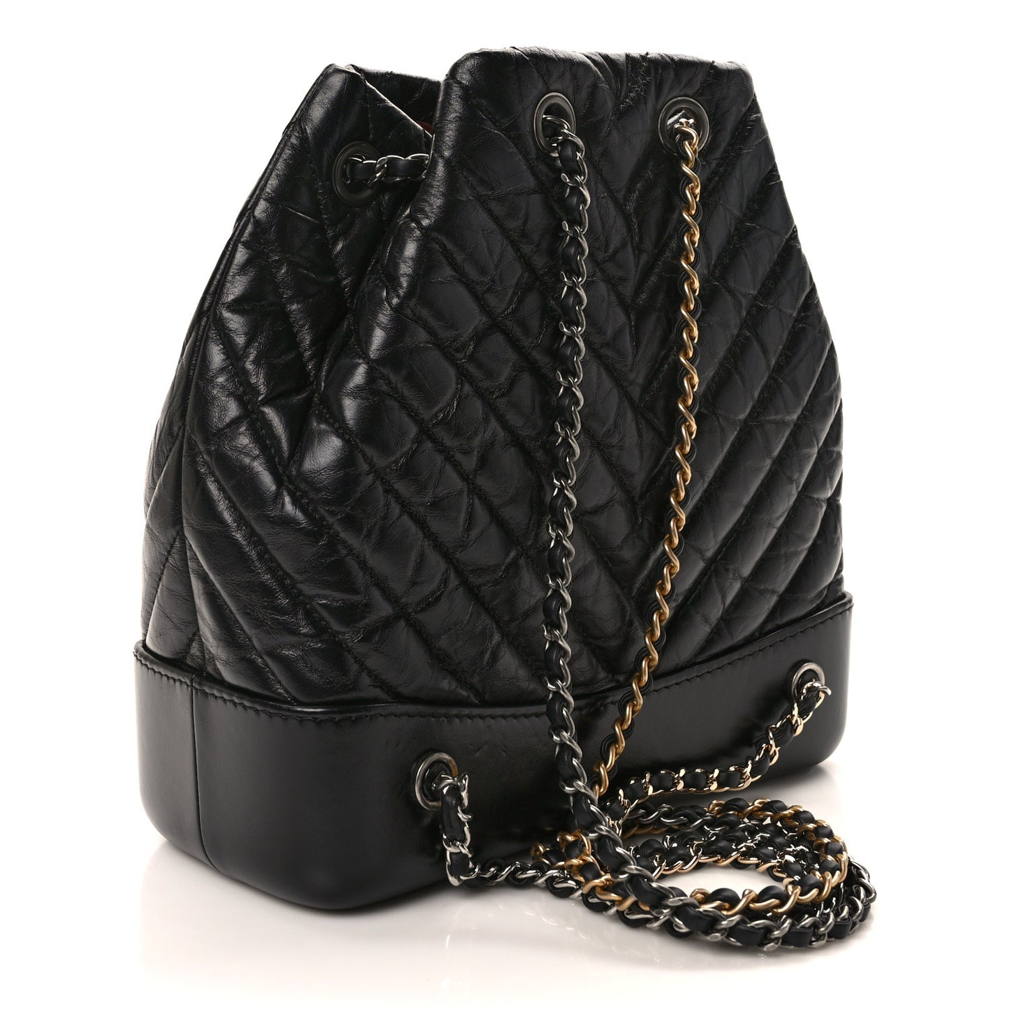 Aged Calfskin Chevron Quilted Small Gabrielle Backpack Black