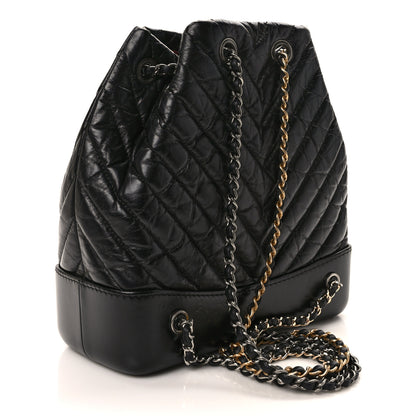 Chanel Aged Calfskin Chevron Quilted Small Gabrielle Backpack Black 3 of 12