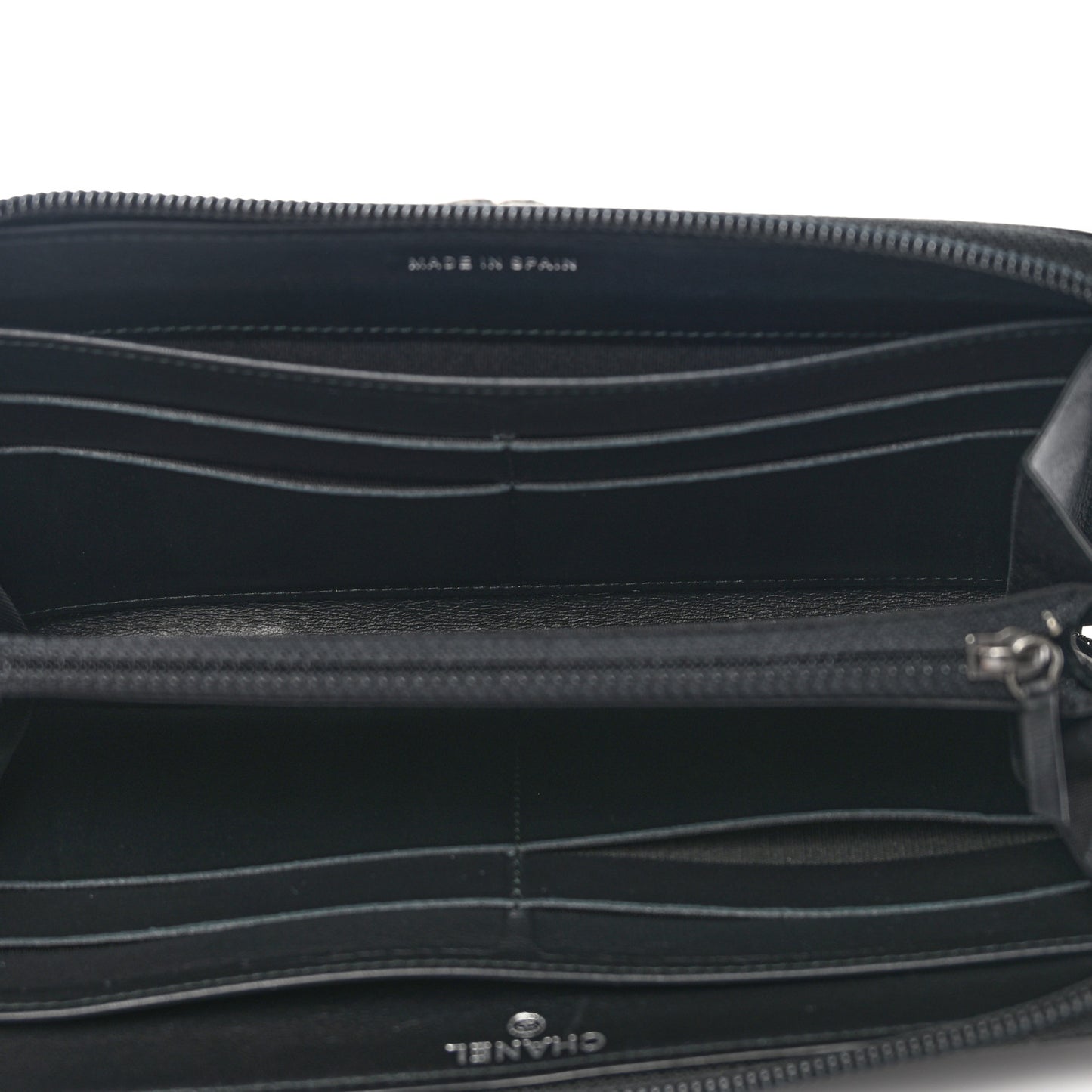 Caviar Chevron Quilted Zip Around Boy Wallet Black