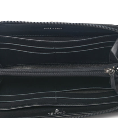 Chanel Caviar Chevron Quilted Zip Around Boy Wallet Black 5 of 9