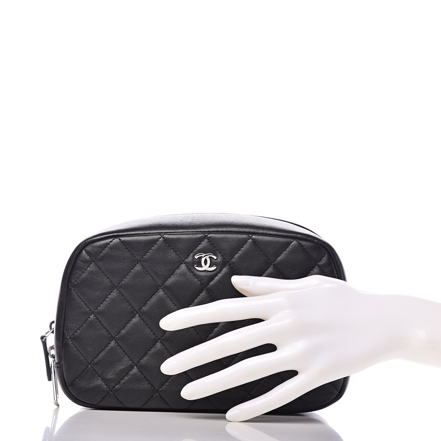Lambskin Quilted Medium Curvy Pouch Cosmetic Case Black