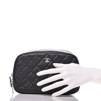 Chanel Lambskin Quilted Medium Curvy Pouch Cosmetic Case Black 2 of 9