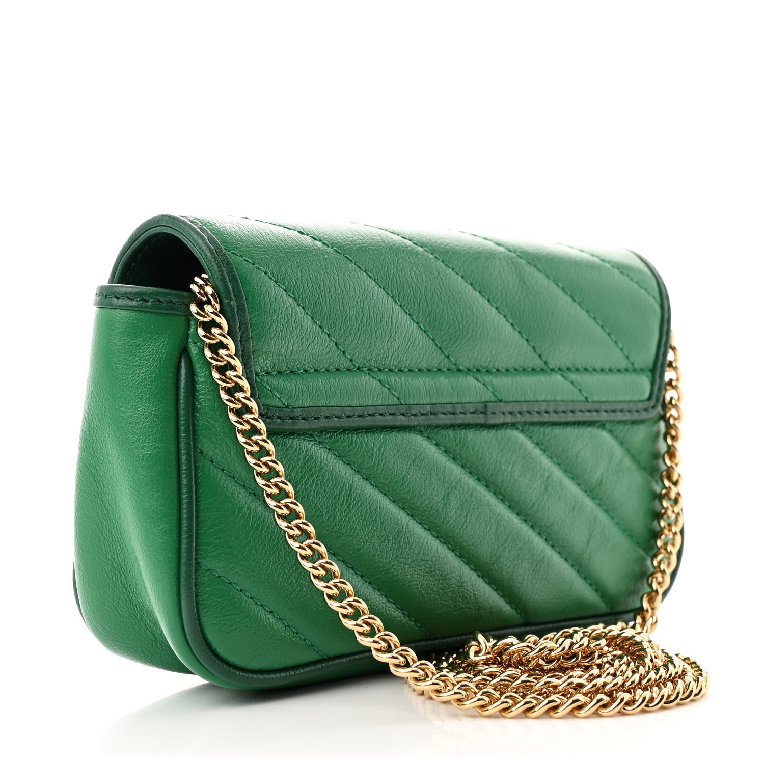 Gucci Azalea Calfskin Enamel Matelasse Diagonal Super Mini Torchon GG Marmont Shoulder Bag New Shamarock Emerald 3 of 10