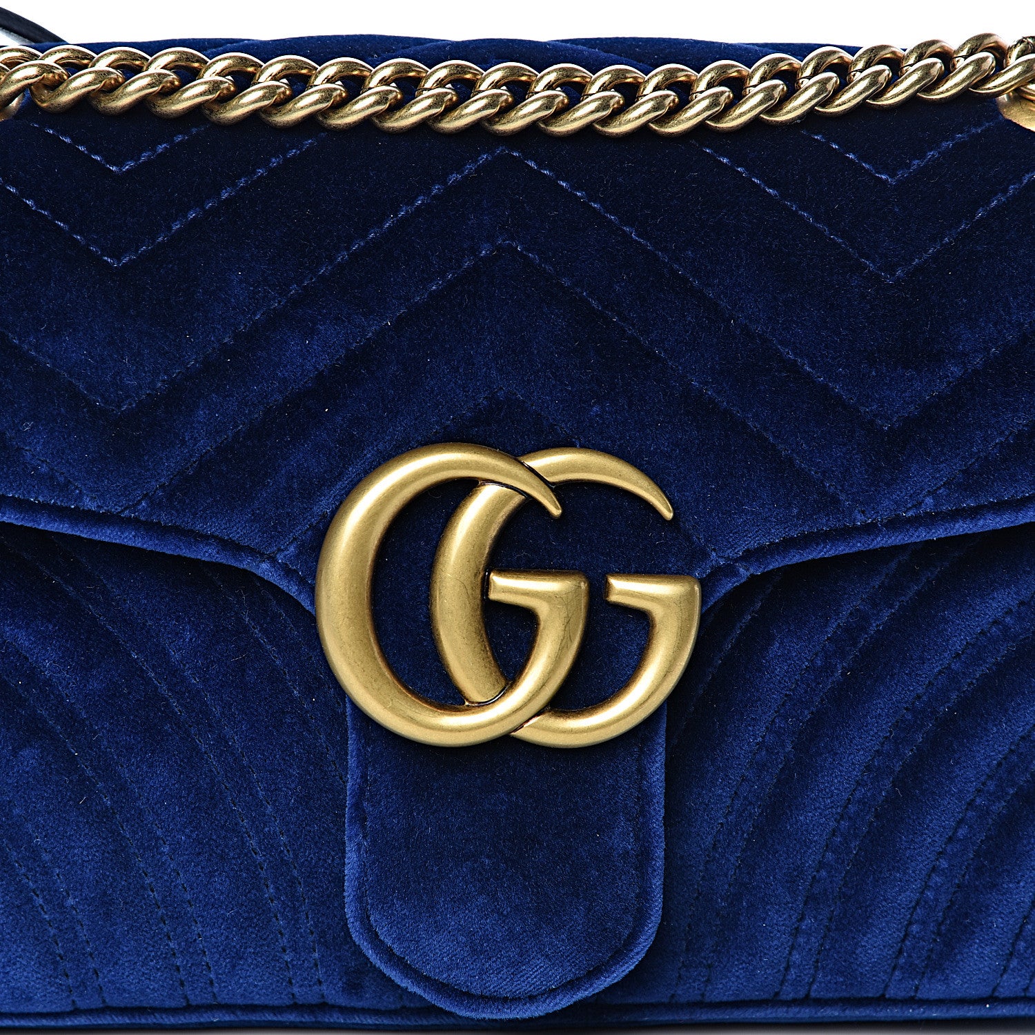 Gucci Velvet Matelasse Small GG Marmont Shoulder Bag Cobalt Blue 10 of 10