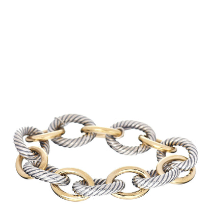 David Yurman Sterling Silver 18K Yellow Gold 17mm Extra Large Oval Link Bracelet 1 of 4