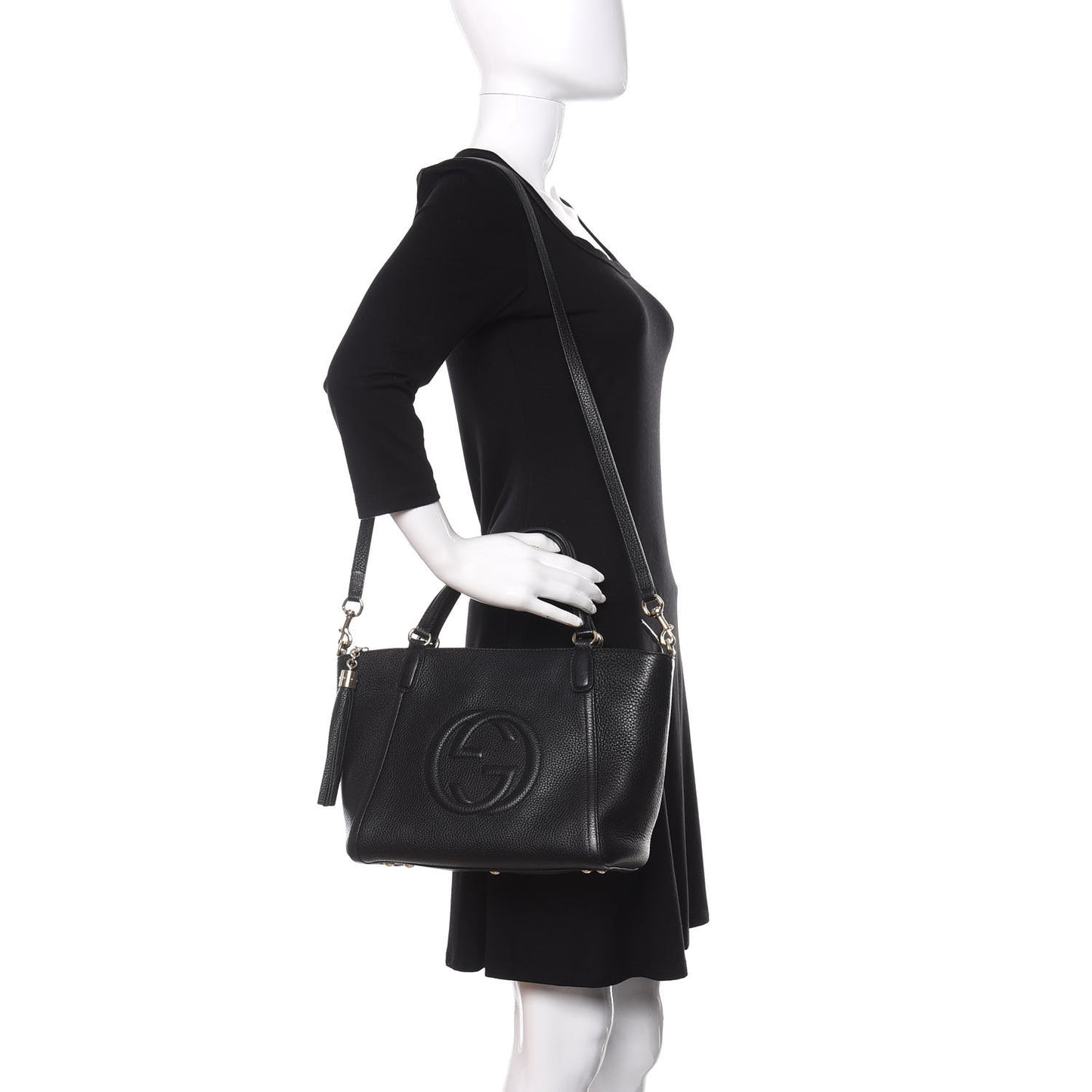 Pebbled Calfskin Small Soho Top Handle Bag Black