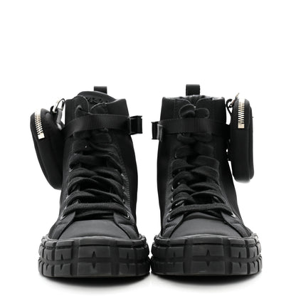 Prada Re-Nylon Gabardine Metal Triangle Logo Wheel Pouch Pocket High Top Sneakers 38.5 Black 3 of 10