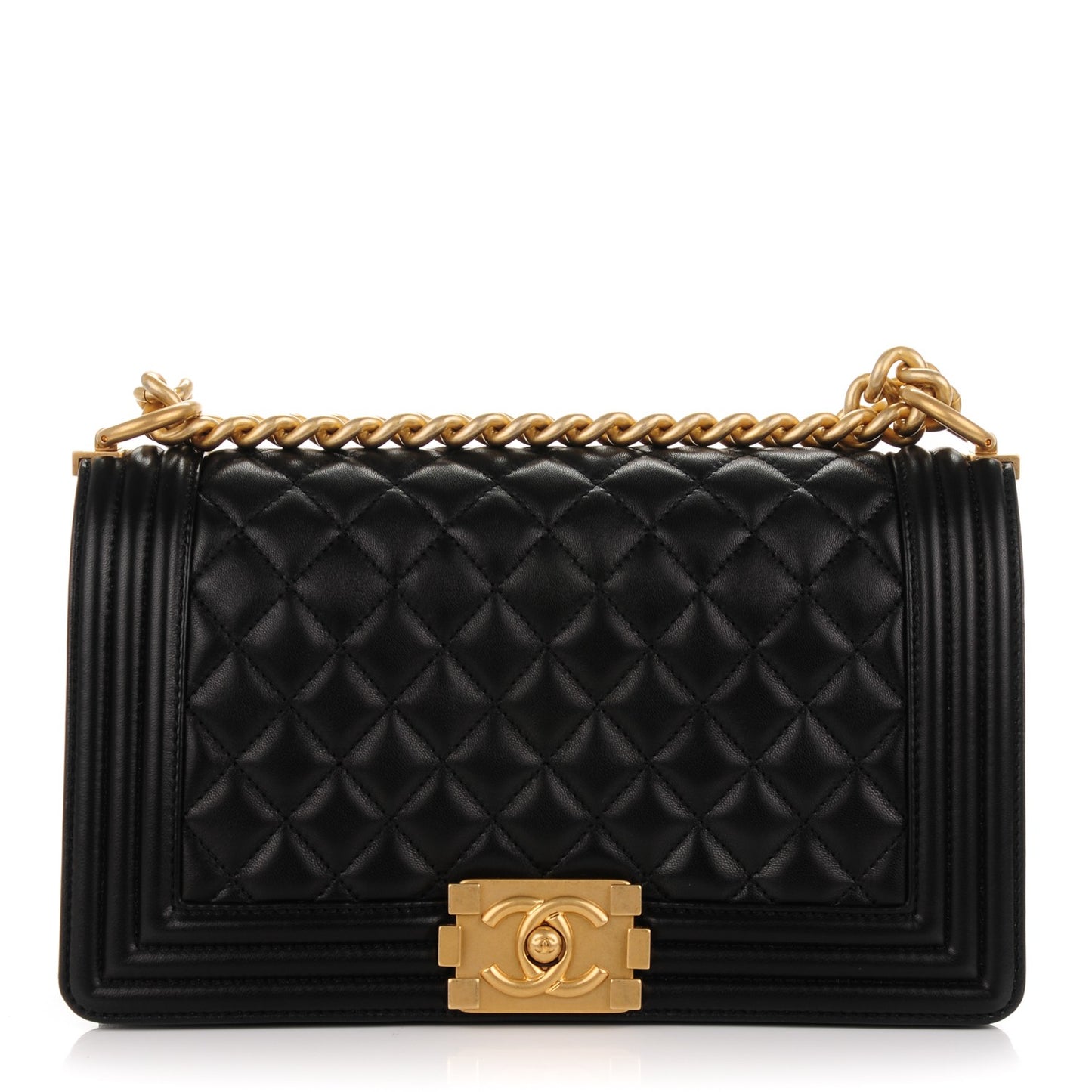 Lambskin Quilted Medium Boy Flap Black