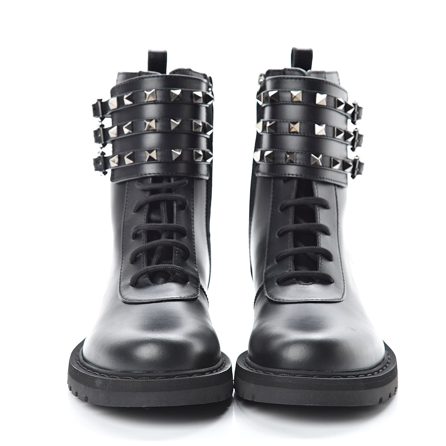 Calfskin Rockstud 20mm Combat Boots 38 Black
