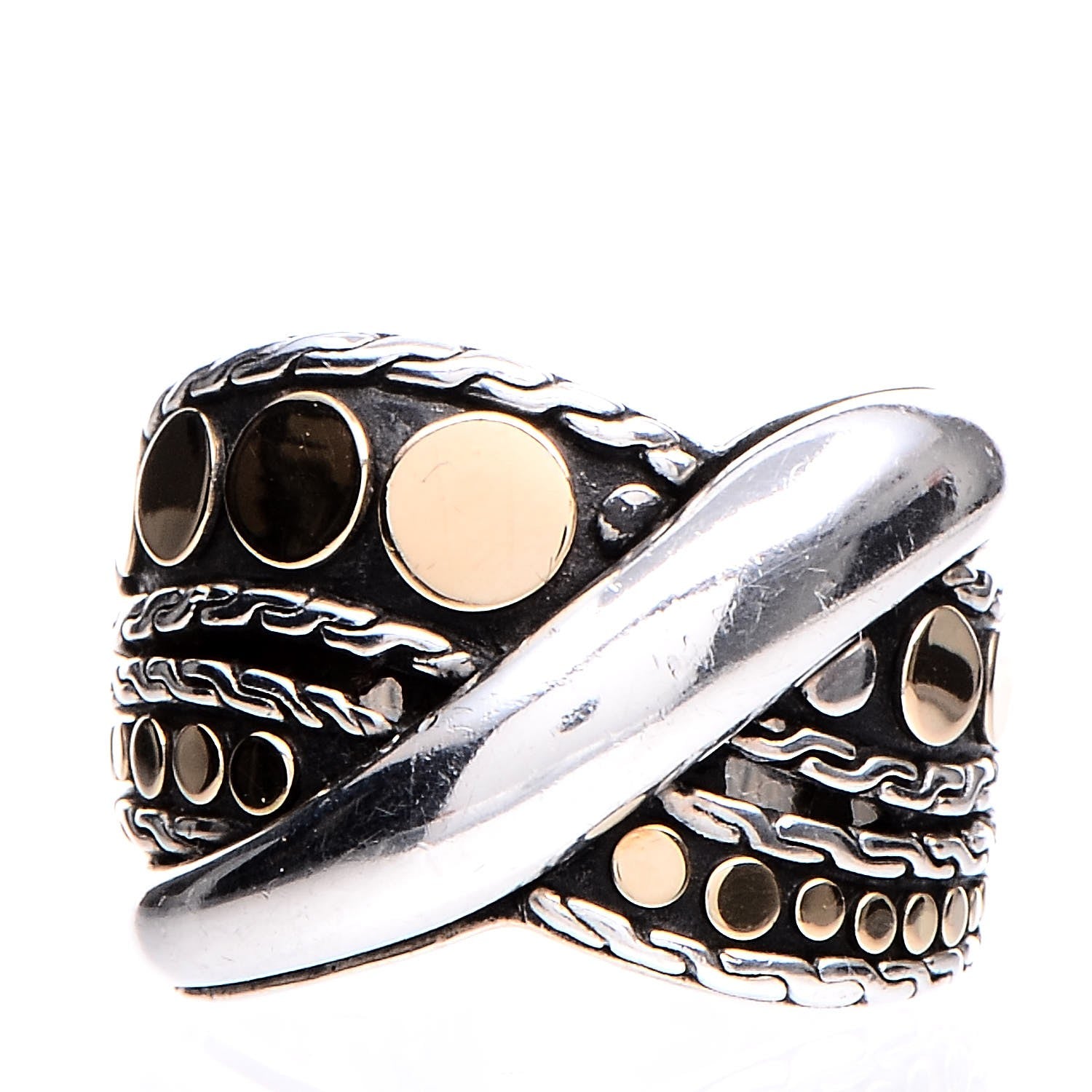 John Hardy Sterling Silver 18K Yellow Gold Dot Menari Twist Ring 55.7 7.5 1 of 6