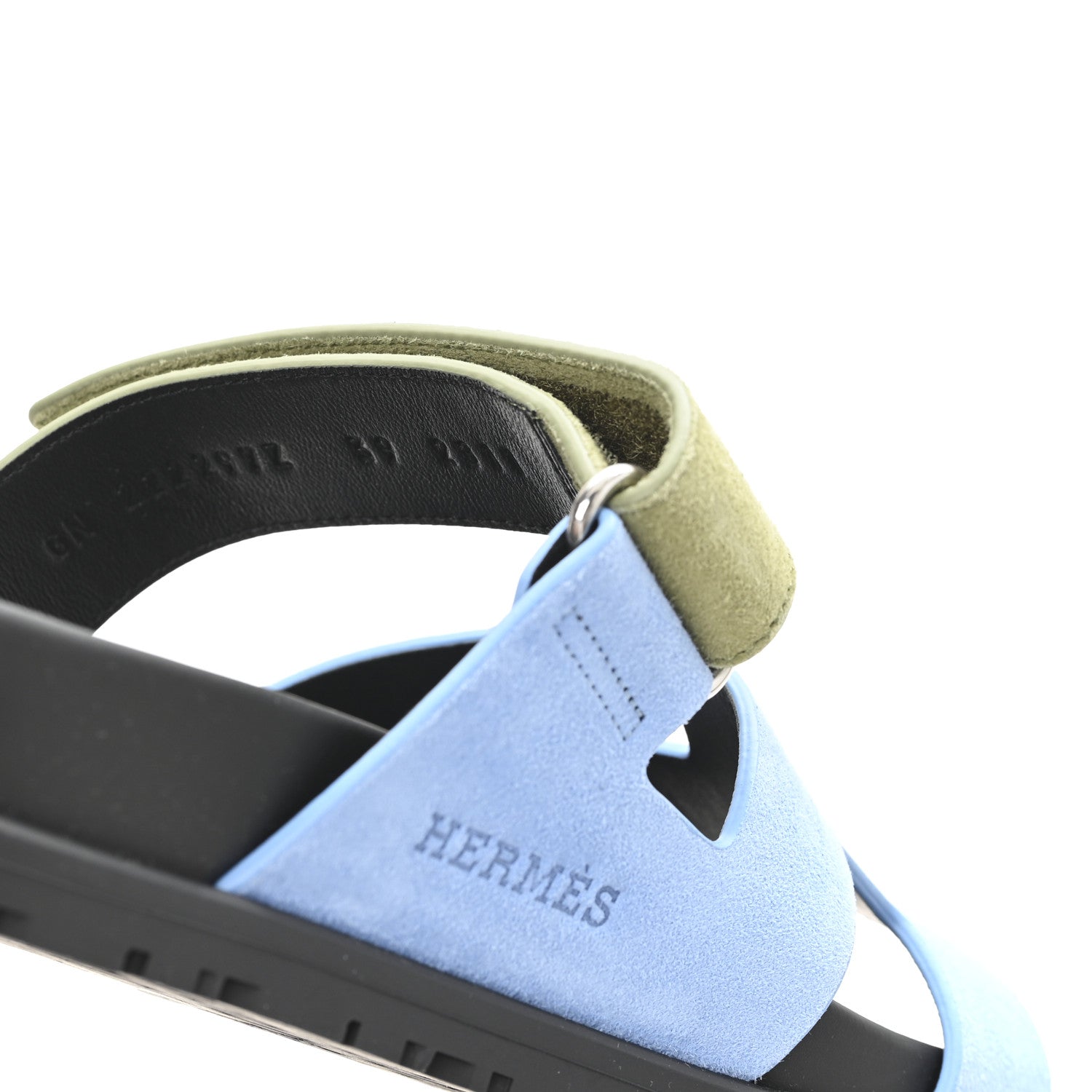 Hermes Suede Goatskin Womens Chypre Sandals 39 Bleu Cameo Vert 9 of 10