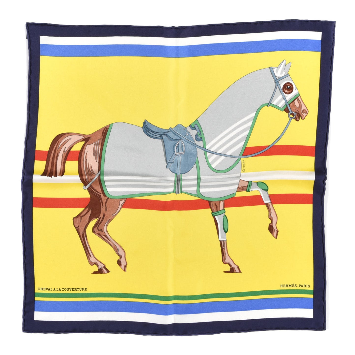 Silk Cheval A La Couverture Pocket Square Scarf Jaune Vif Marine