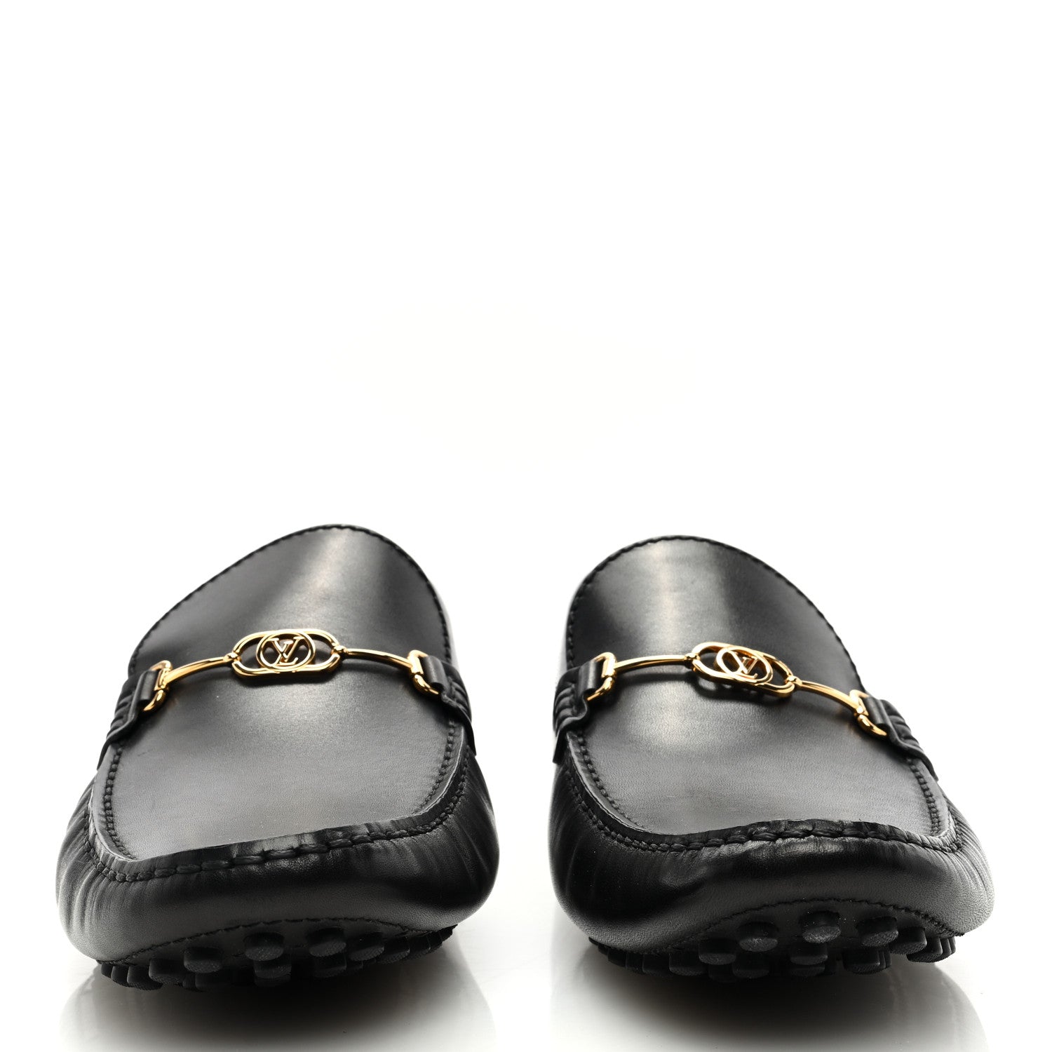 Louis Vuitton Calfskin Mens Flat LV Moccasin Loafers 10 Black 3 of 7