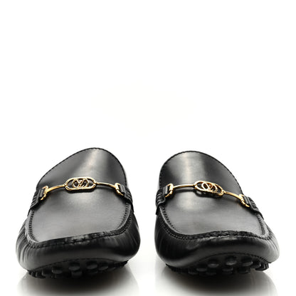 Louis Vuitton Calfskin Mens Flat LV Moccasin Loafers 10 Black 3 of 7