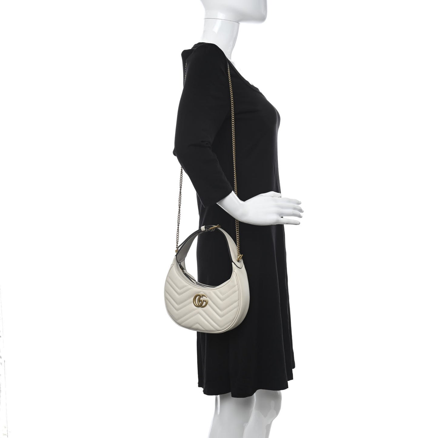 Calfskin Matelasse Chevron Mini GG Marmont Half Moon Hobo Mystic White