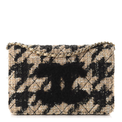 Chanel Tweed Shearling Quilted Wallet On Chain WOC Beige Black 1 of 12