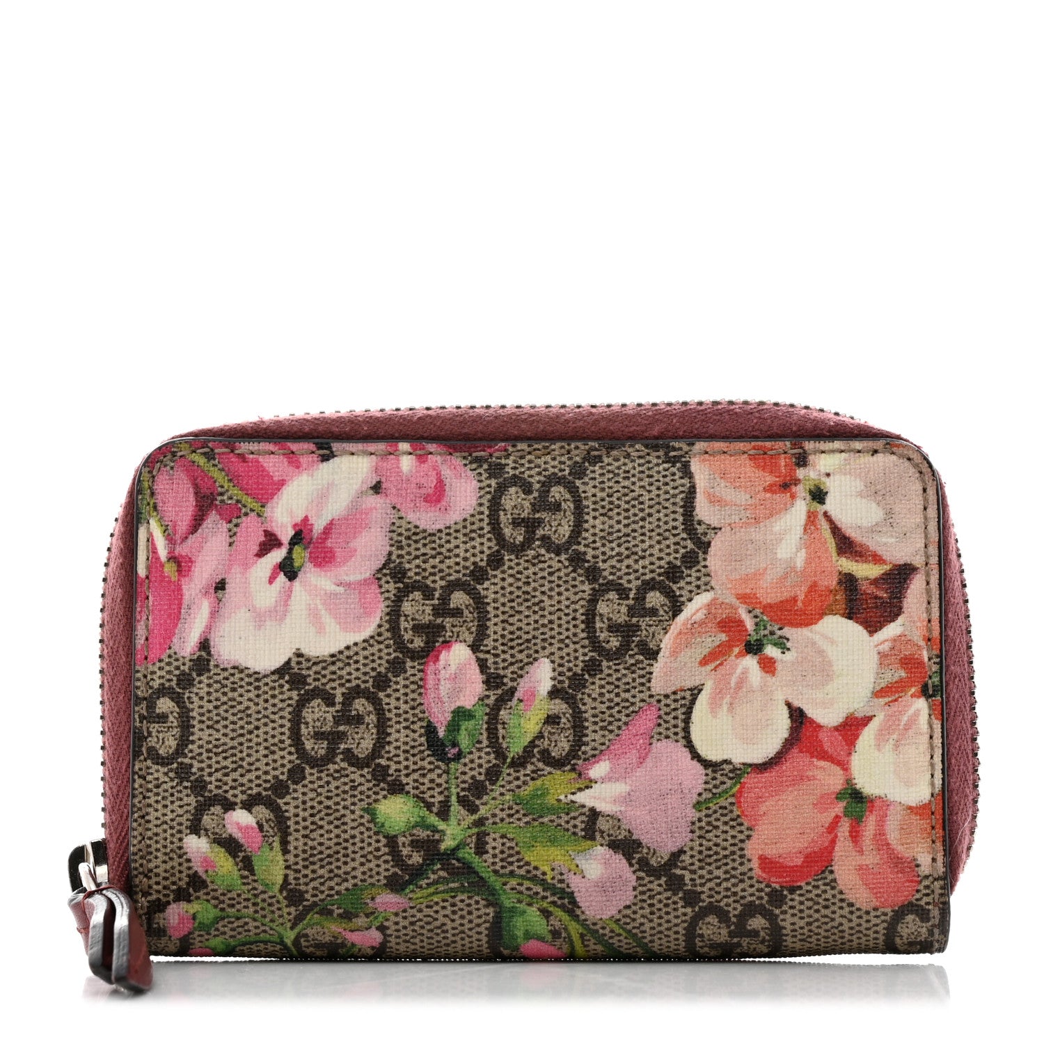 Gucci GG Supreme Monogram Blooms Zip Around Card Case Wallet Beige Multicolor Dry Rose 1 of 6