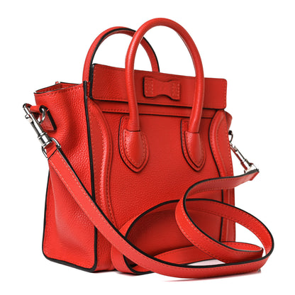 Celine Drummed Calfskin Nano Luggage Vermillion 3 of 12