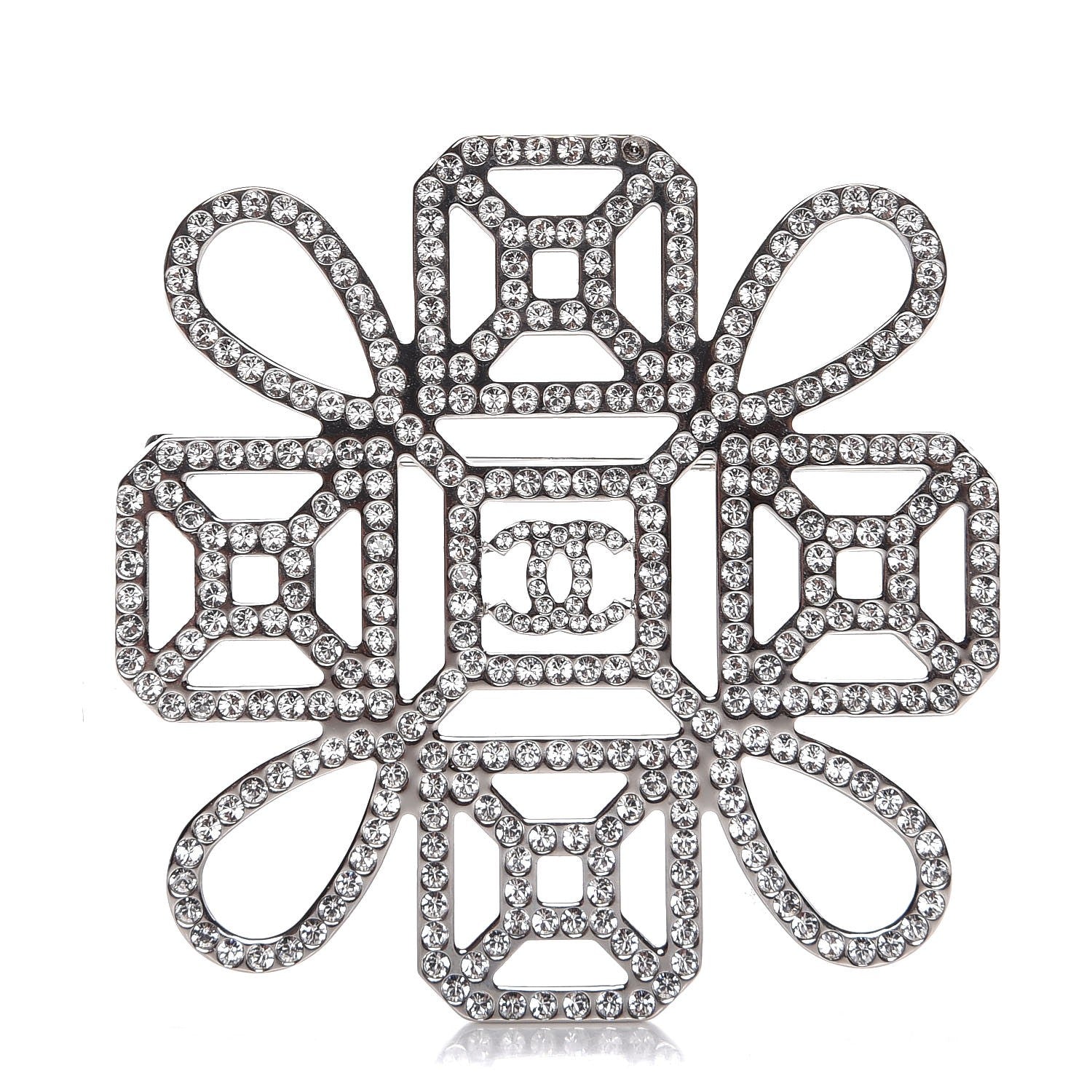Chanel Crystal CC Brooch Silver 1 of 5