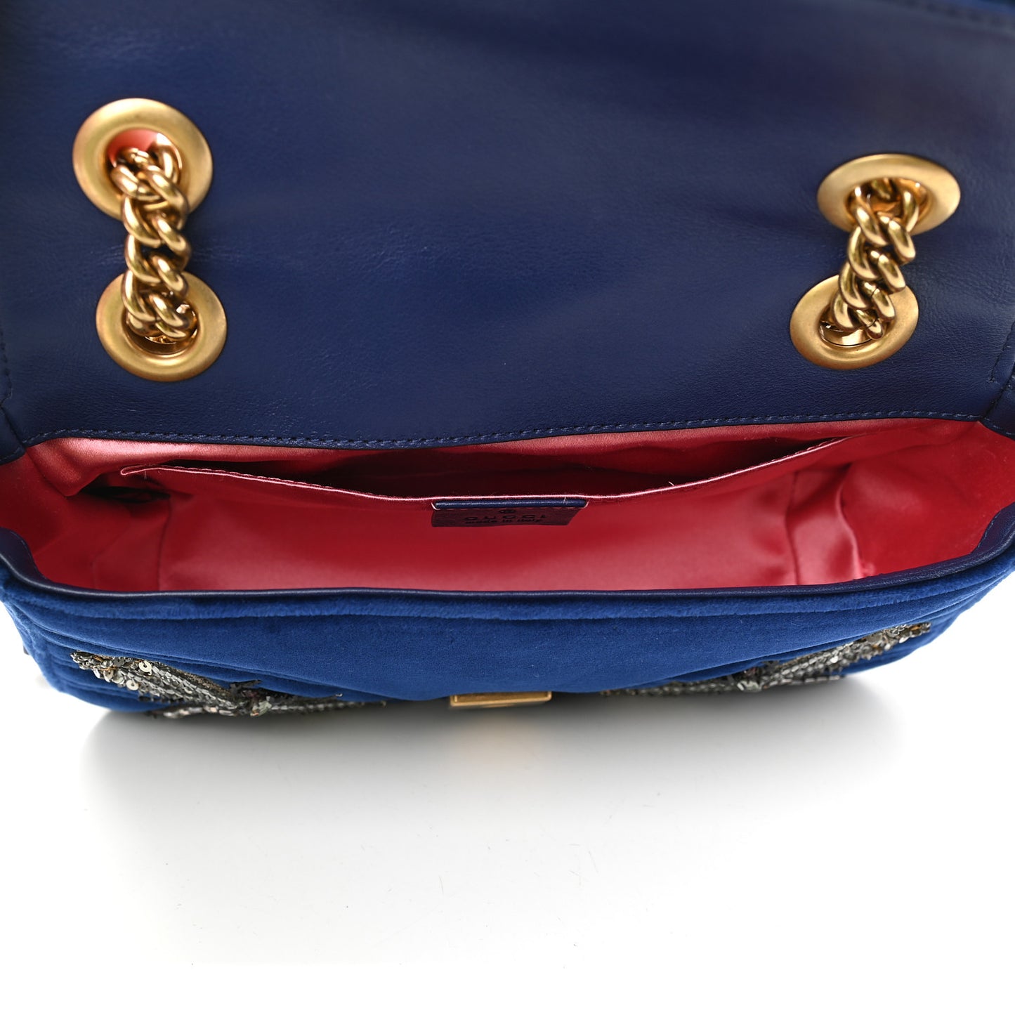 Velvet Matelasse Embroidered Mini GG Marmont Shoulder Bag Cobalt Blue