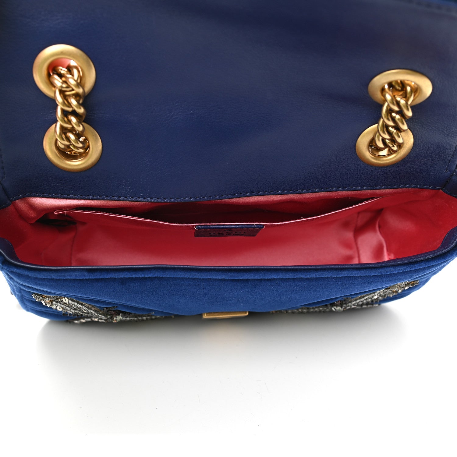 Gucci Velvet Matelasse Embroidered Mini GG Marmont Shoulder Bag Cobalt Blue 5 of 9