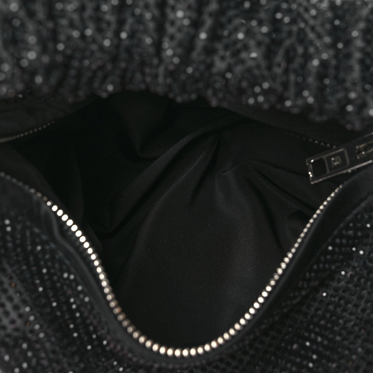 Satin Crystal Rhinestone Mini Scrunchie Clutch  Black