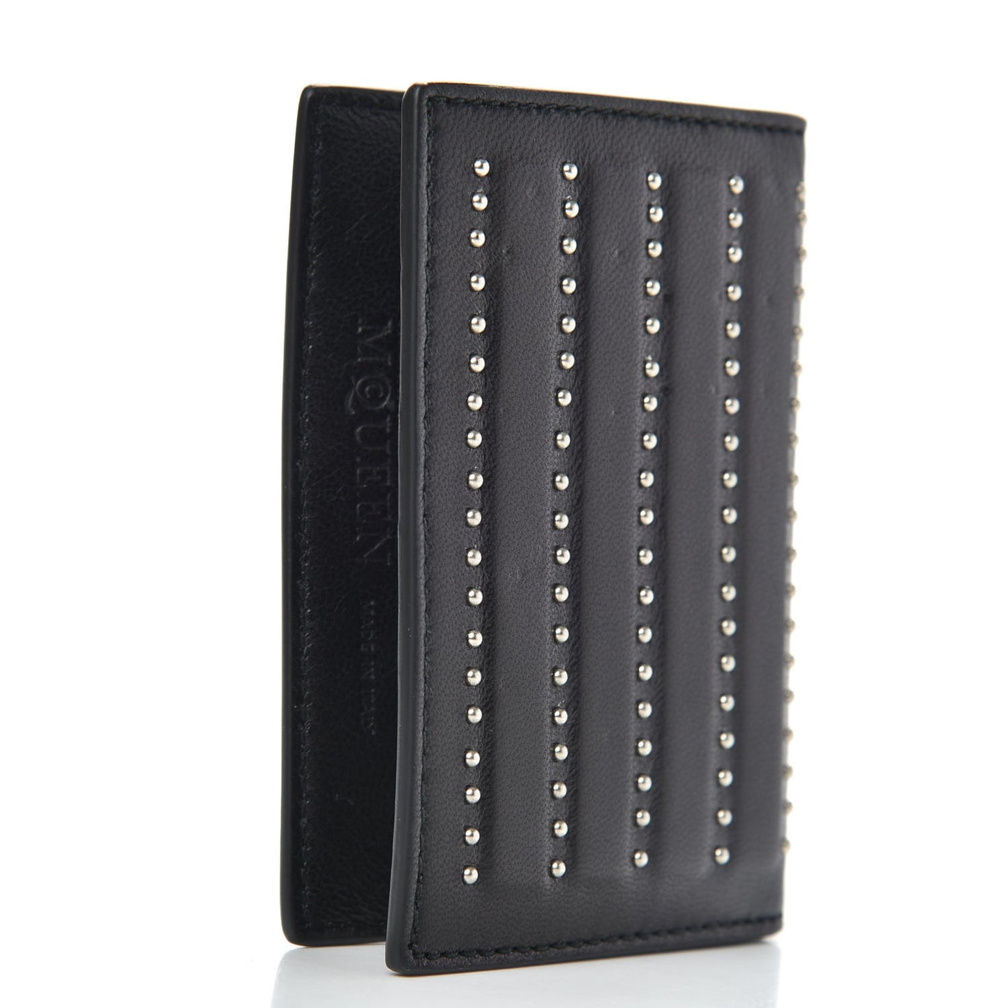 Calfskin Studded Skull Card Holder Black