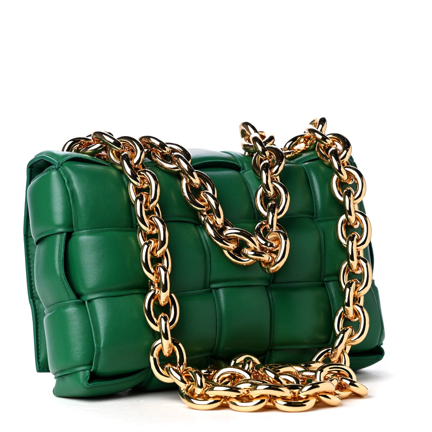 Lambskin Maxi Intreccio Padded Chain Cassette Crossbody Bag Racing Green