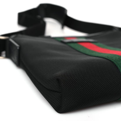 Gucci Techno Canvas Selleria Calfskin Web Small Flat Messenger Bag Black 7 of 8