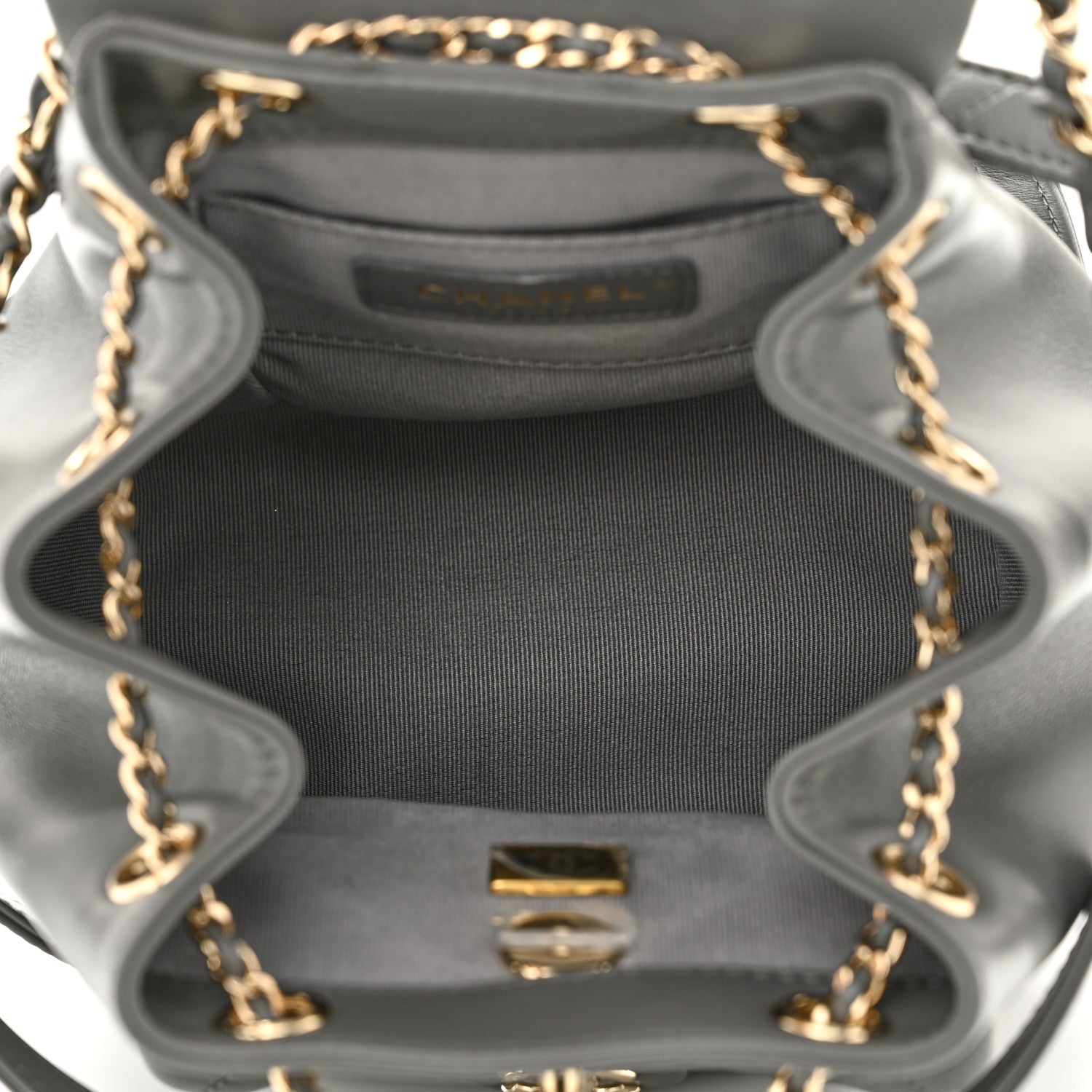 Chanel Lambskin Quilted Small Duma Drawstring Backpack Grey 5 of 11