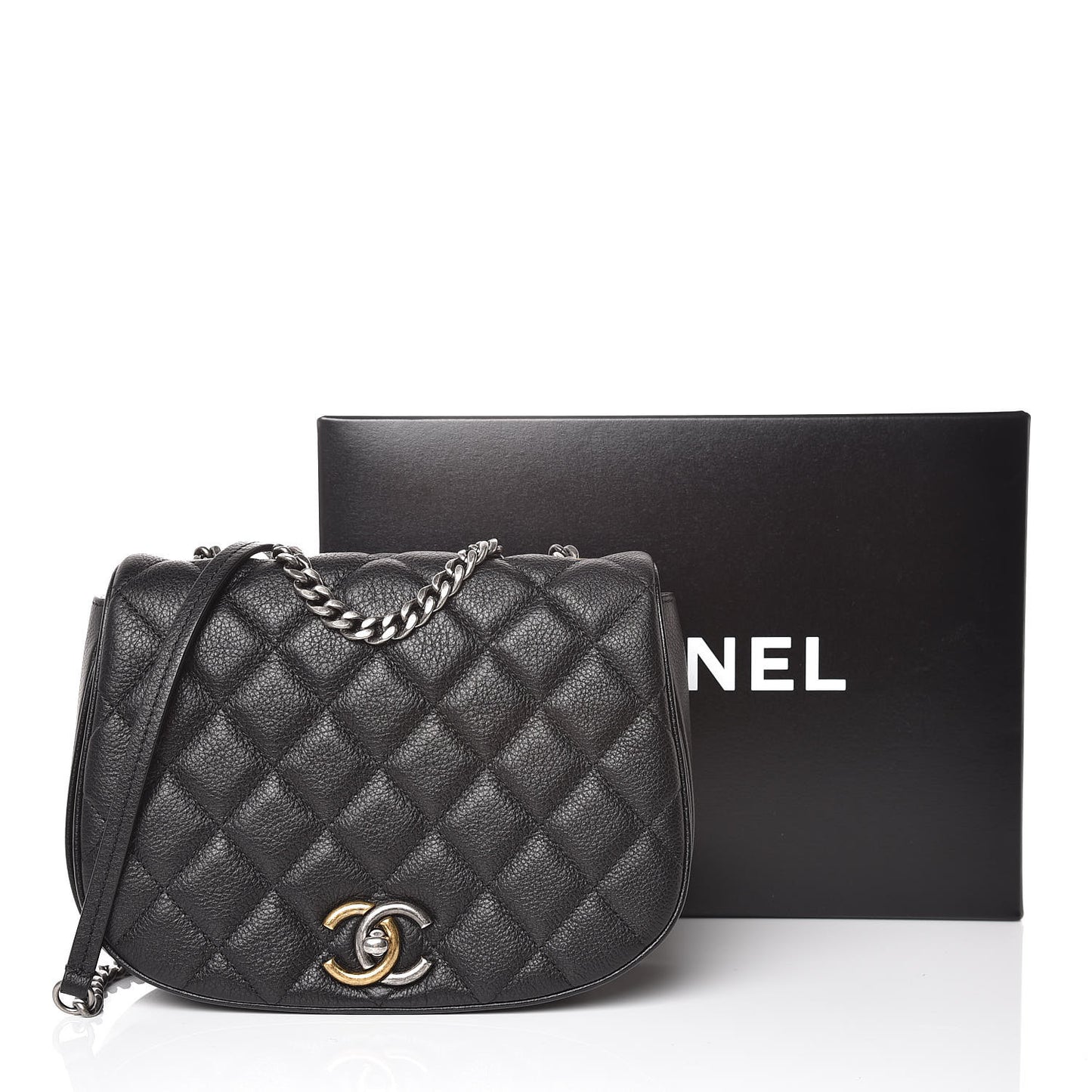 Calfskin Quilted Small Casual Pocket Messenger Flap Black