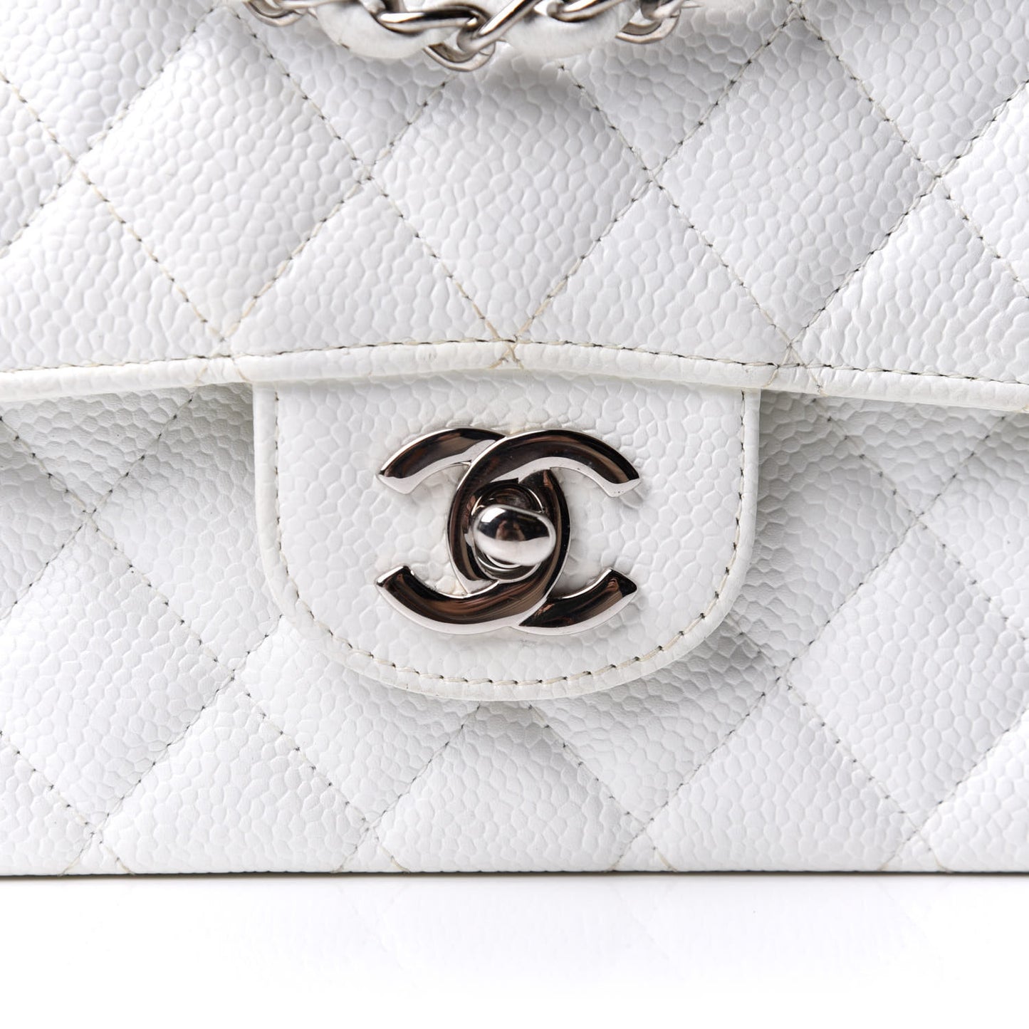Caviar Quilted Medium Double Flap White