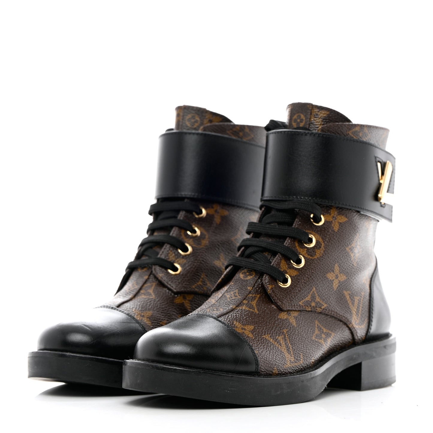 Monogram Calfskin Wonderland Flat Ranger Boots 35.5 Black