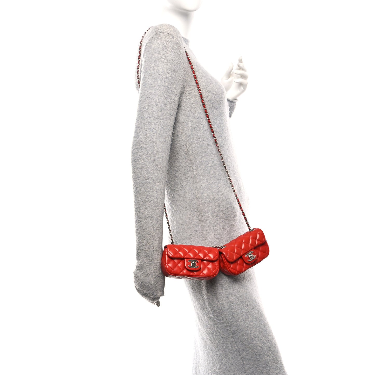Lambskin Quilted Double Mini Flap Crossbody Red