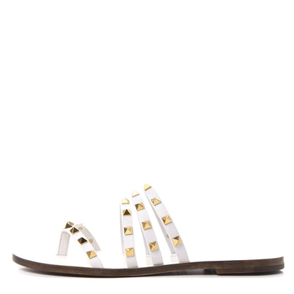 Valentino Garavani Calfskin Rockstud Flair Caged Flat Slide Sandals 40.5 White 1 of 9