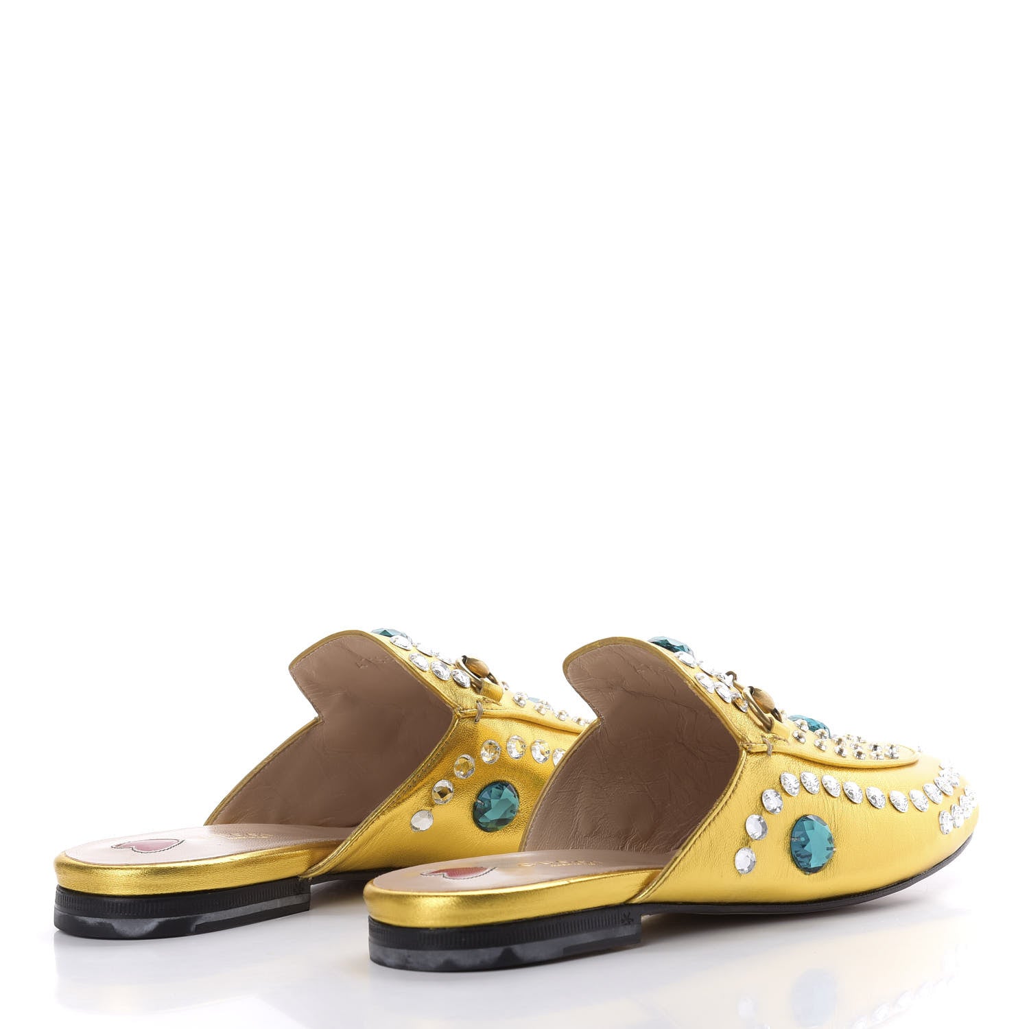 Gucci Metallic Nappa Crystal Womens Princetown Slippers 38 Gold 4 of 12